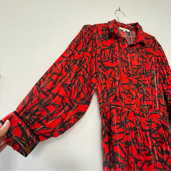 La Petite Francaise shirt dress maxi length, red base bamboo print gold detail - Picture 8 of 9